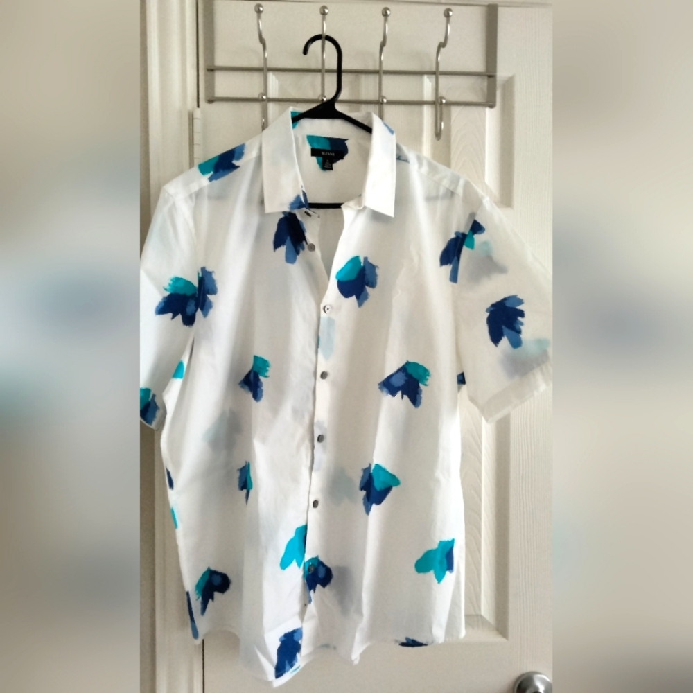 Alfani Men's White and Blue Patterned Shirt